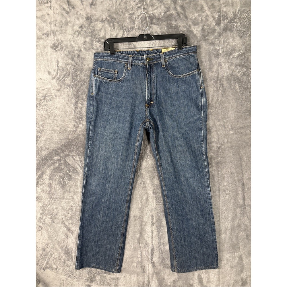 Orvis Mens Blue Denim Straight Leg Jeans Medium Wash Five Pocket Size 34x29